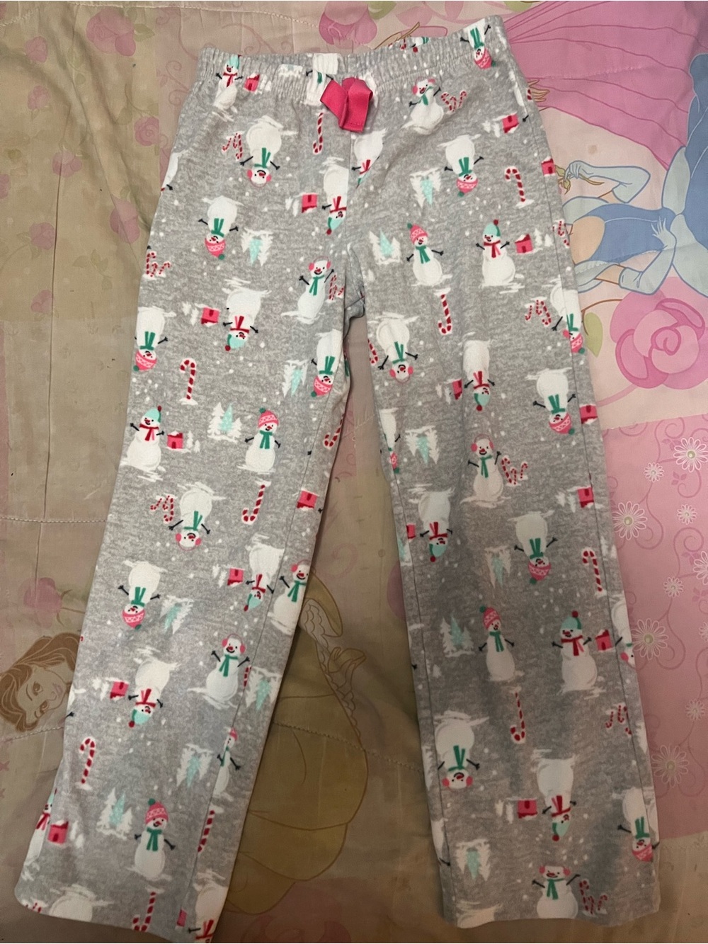 Carter's Gray Snowman & Candy Cane Pajama Pants with Pink Bow
